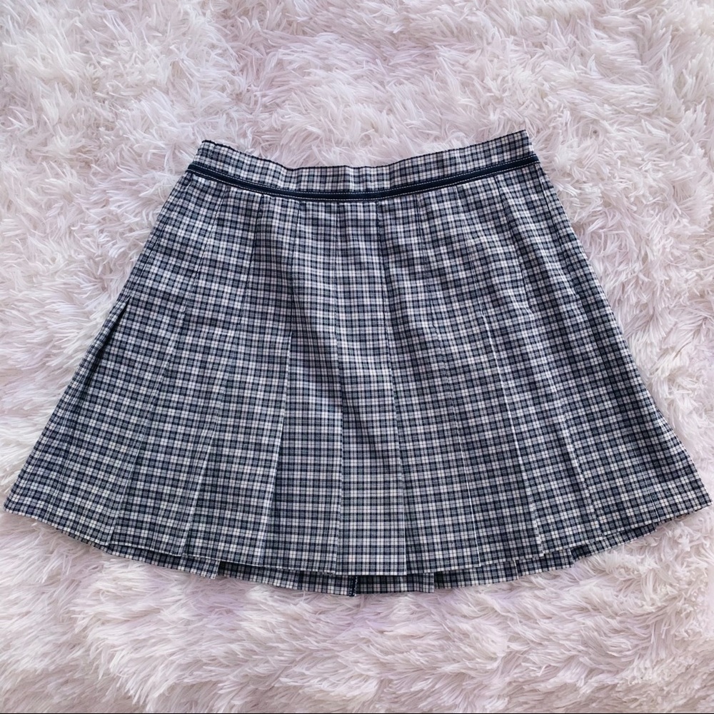 Tail Navy and Plaid Pleated Mini Skirt
